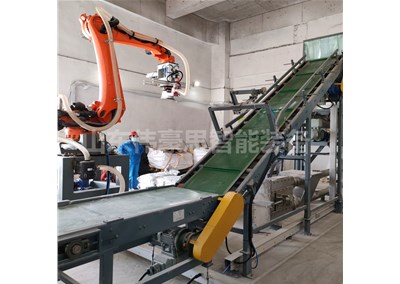 滑石粉自動拆垛機 拆垛機械手工作演示